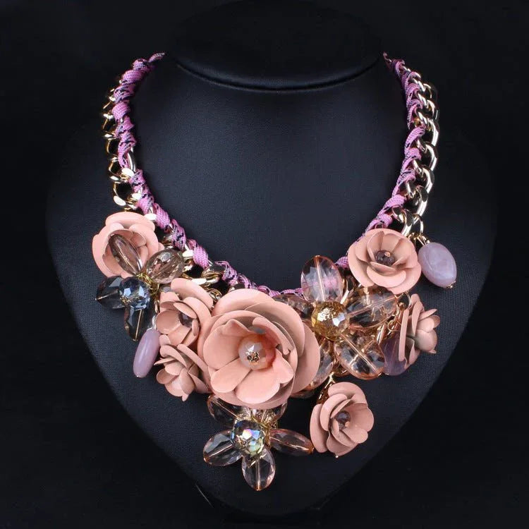 Exaggerated Beaded Flowers Statement Necklace - Bazaare Mart