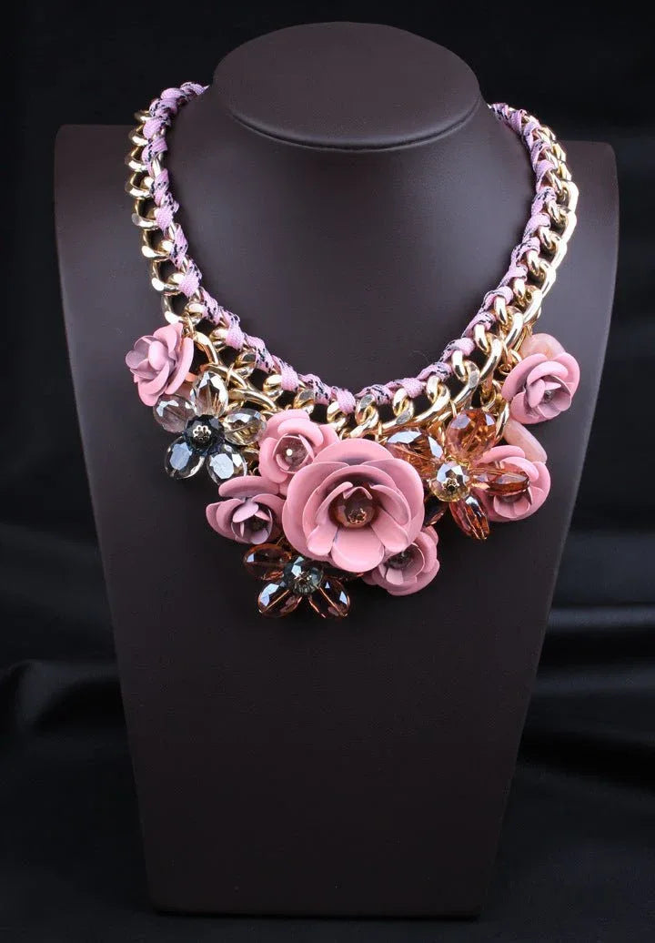 Exaggerated Beaded Flowers Statement Necklace - Bazaare Mart