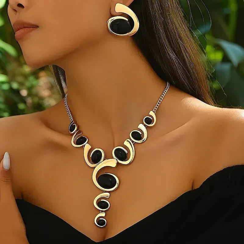 Exaggerated Gold Swirl Costume Jewelry Set - Bazaare Mart