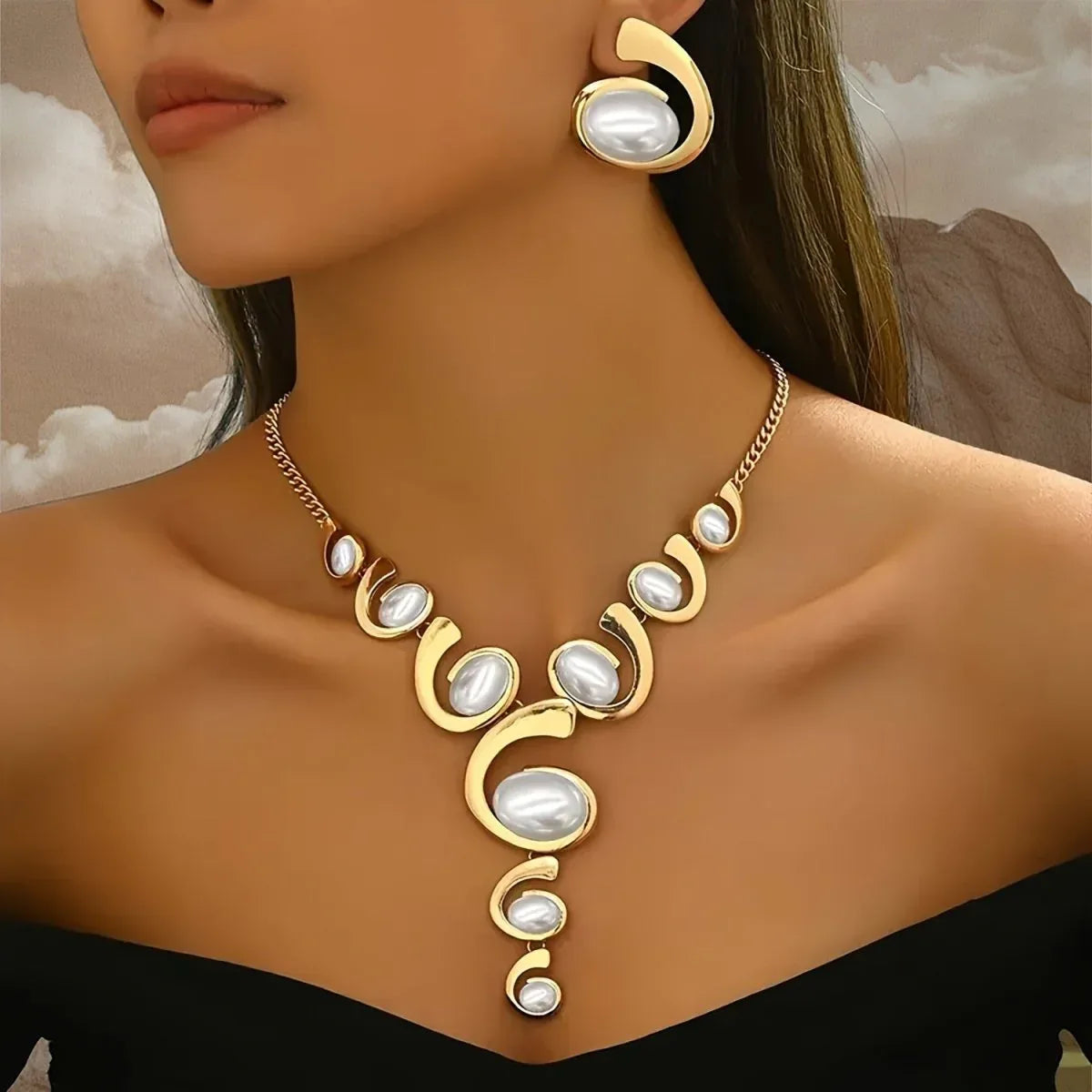 Exaggerated Gold Swirl Costume Jewelry Set - Bazaare Mart