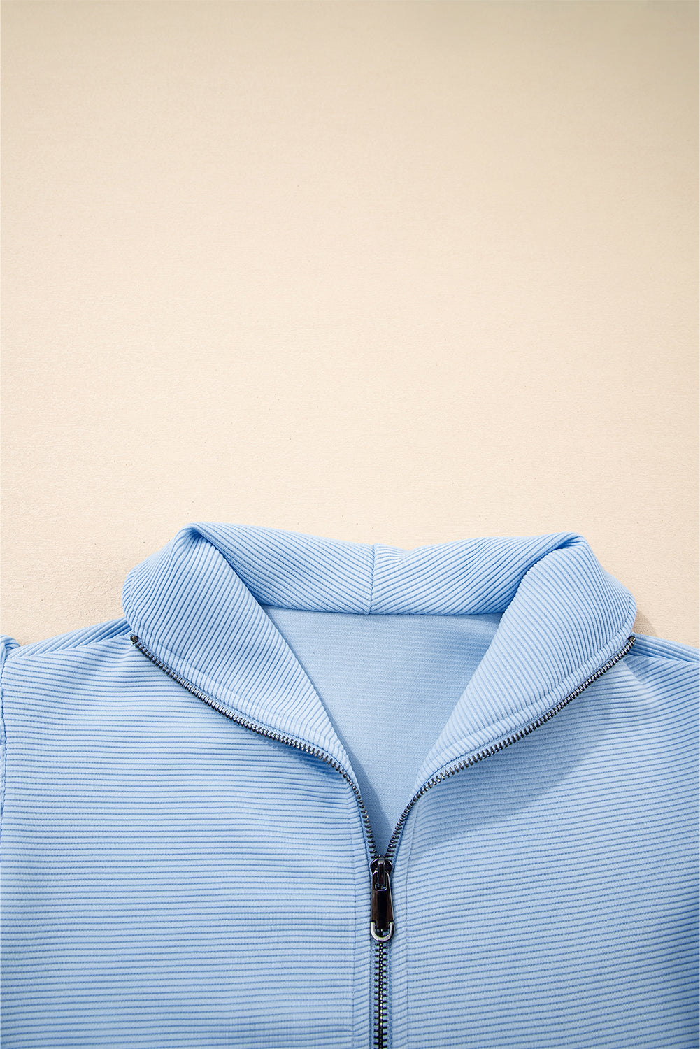 Baby Blue Textured Flutter Sleeve Zipped Top and Wide Leg Capris Set