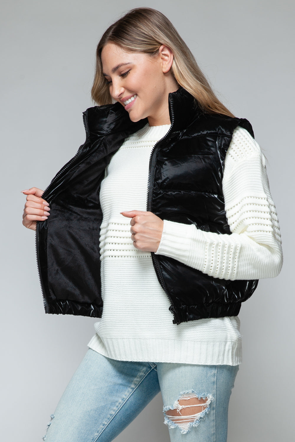 Black Fur Lined Puffer Vest