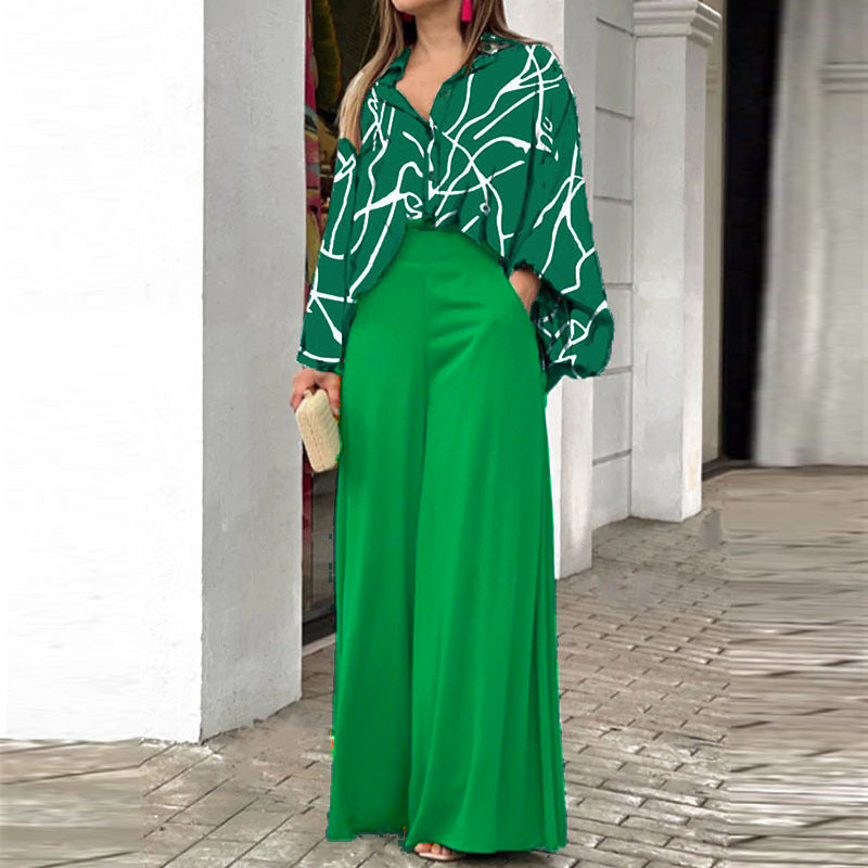 Women's Printed Shirt Wide Leg Pants Fashion Casual Set CJ Dropshipping 2 pc. Pants Outfit