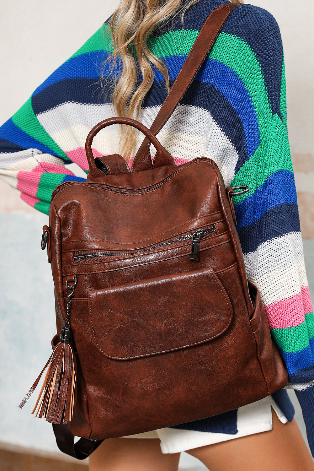 Retro Dark Brown Tassel Backpack