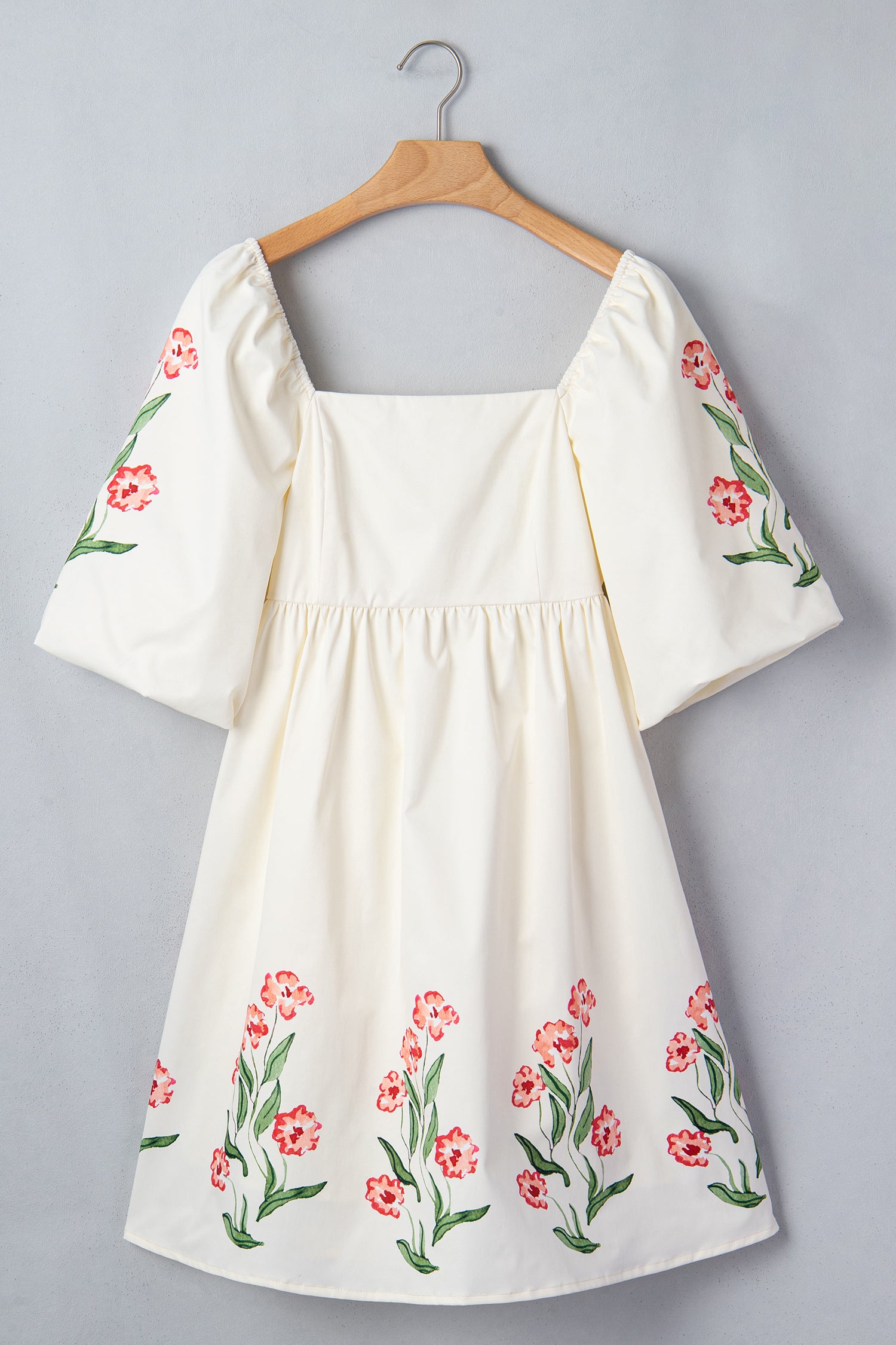 Beige Floral Babydoll Dress – Puff Sleeve Square Neck Mini Dress Dear-Lover Dropshipping Dresses/Mini Dresses
