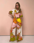 Floral Linen Two-piece Suit Suit Bazaare Mart Orange Pant Suit