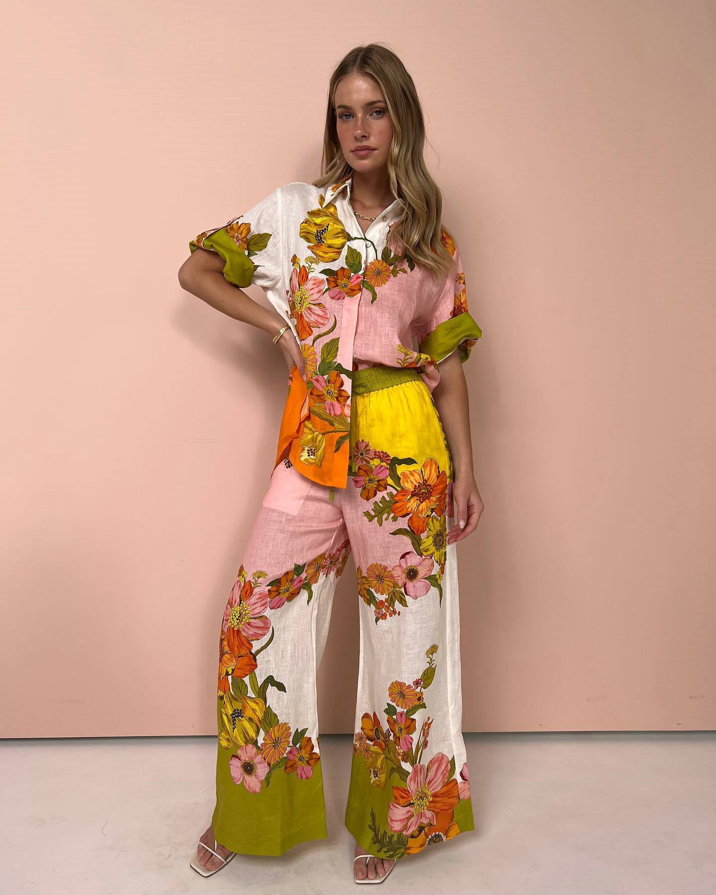 Floral Linen Two-piece Suit