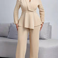 Solid Color Wide-leg Pants Suit Khaki Bazaare Mart 2 pc. Pants Outfit