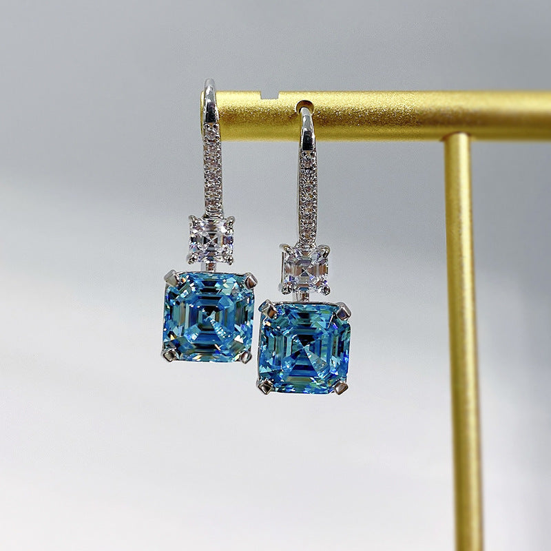 Marine Blue Square Rhinestone Earrings