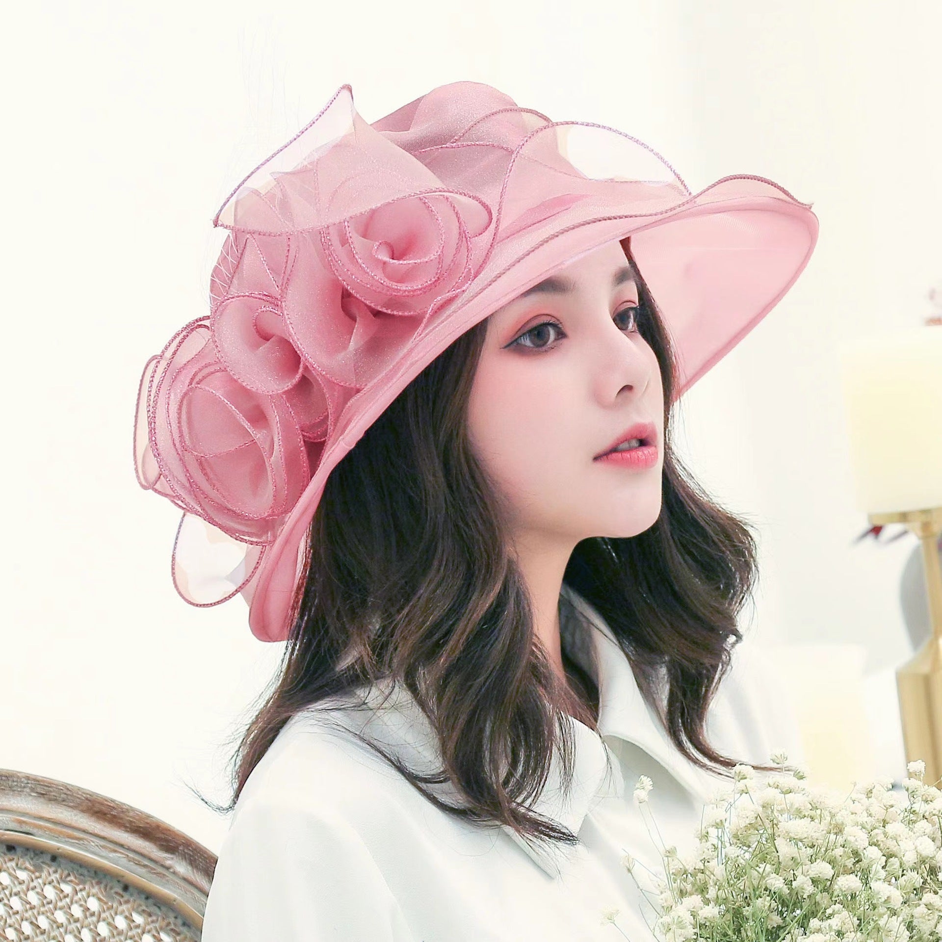Fancy Mesh Floral Bowler Hat