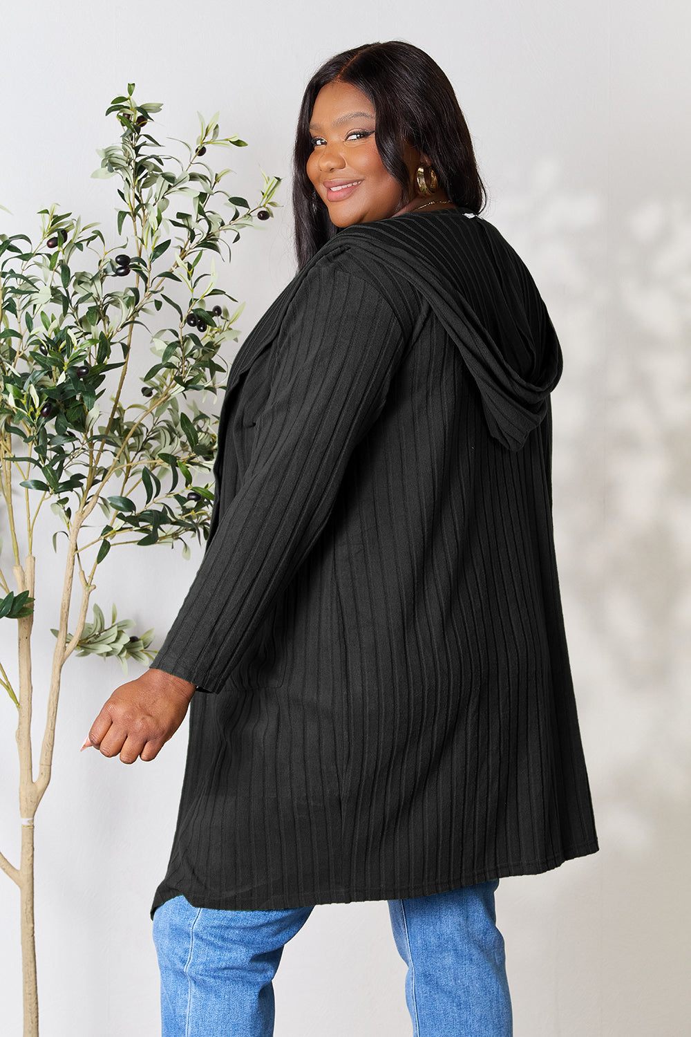 Plus Size Long Hooded Sweater Cardigan