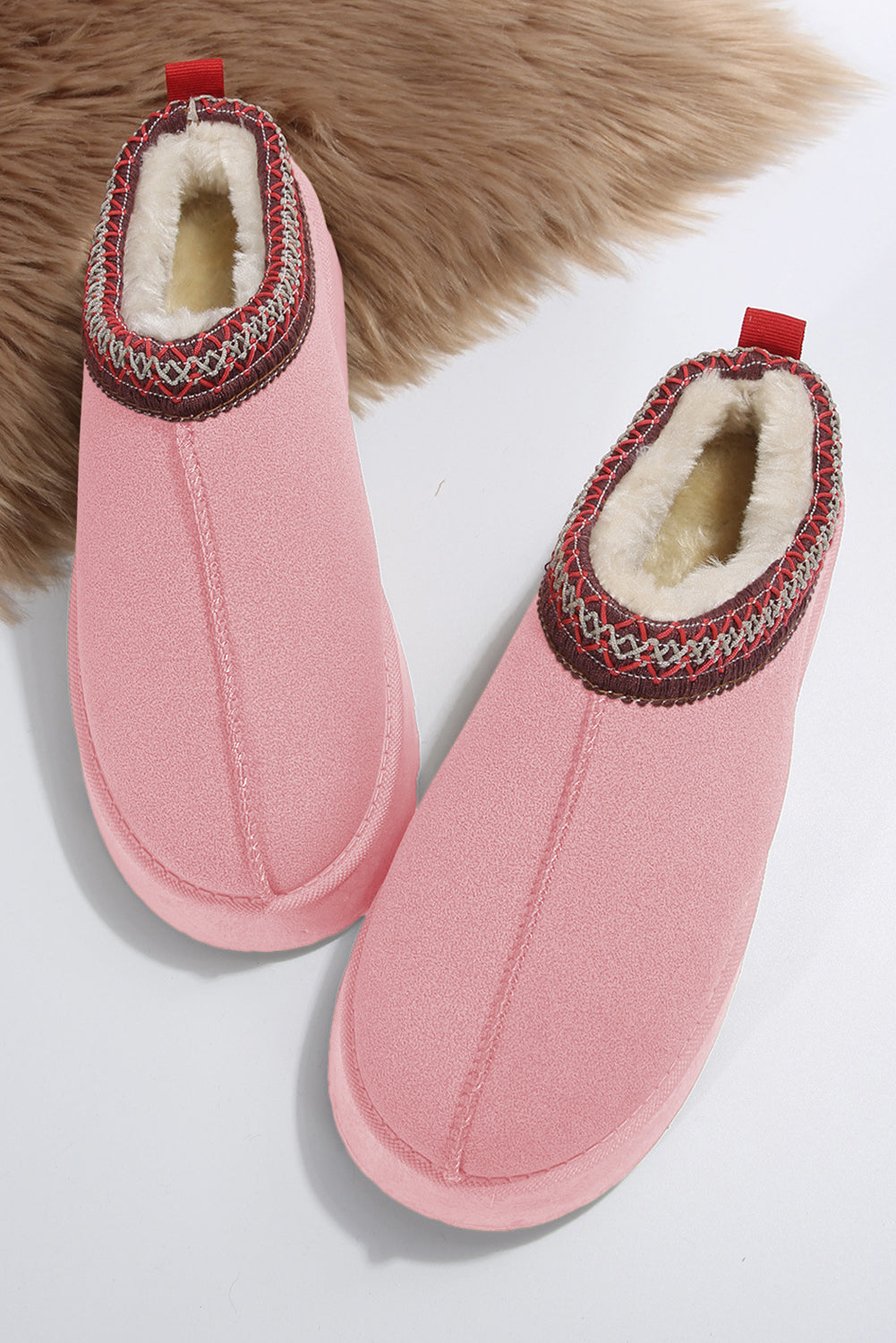 Suede Fur Trim Thick Flat Slippers