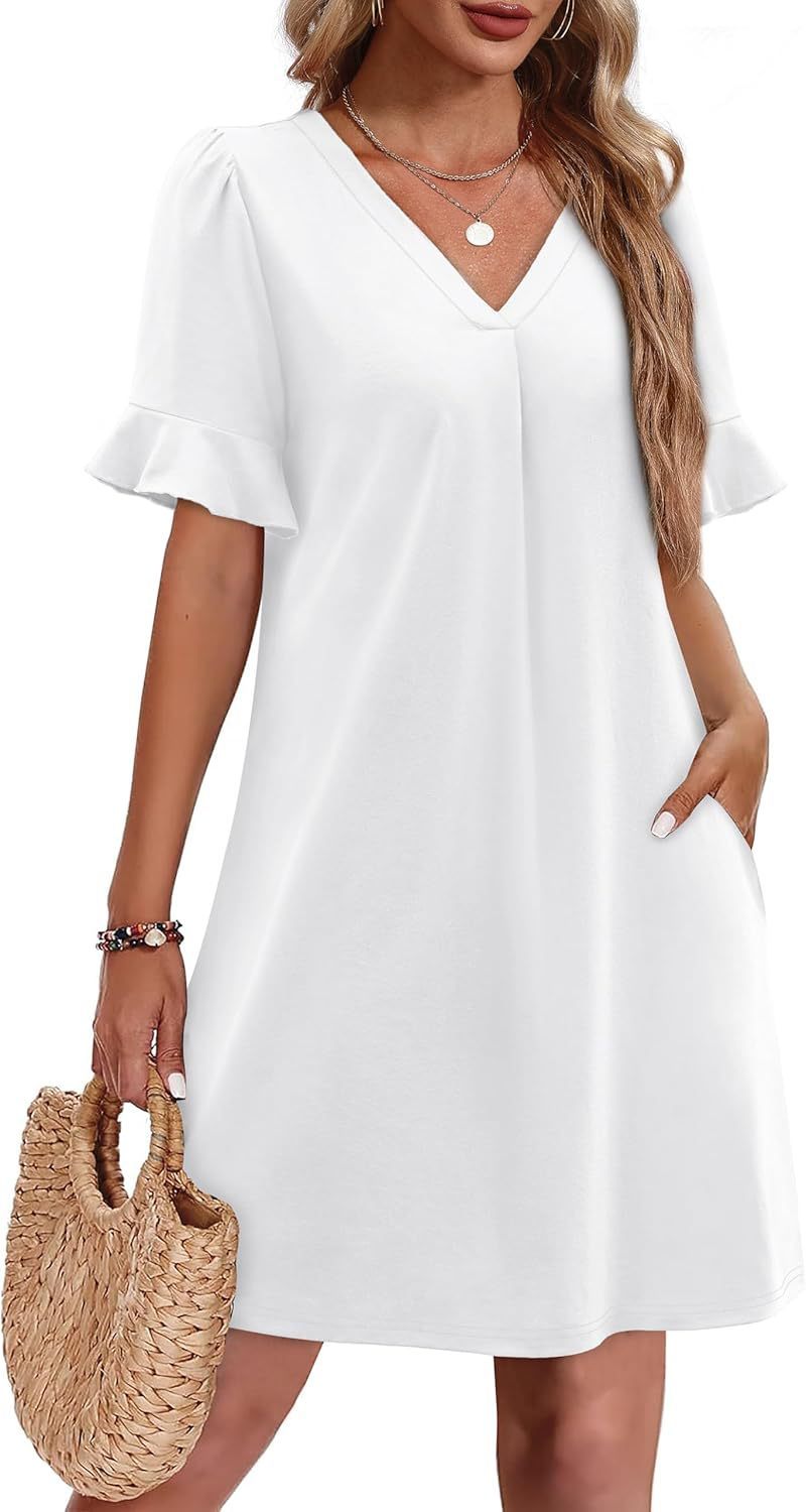 Casual V-neck Ruffled Half Sleeve Dress