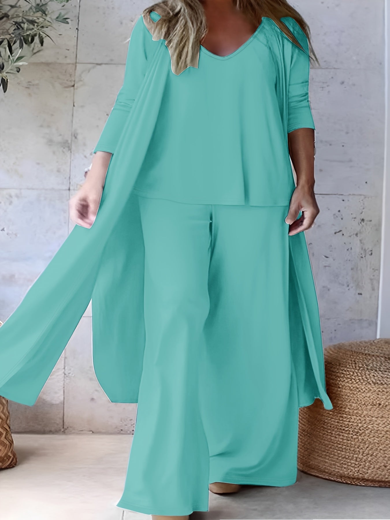 Billowy Plus Size 3pcs Pants Set