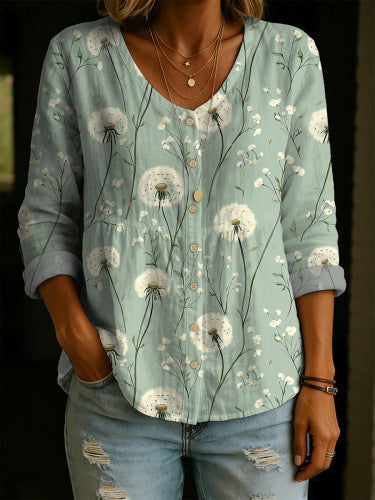 Women’s Floral Henley Top – 3/4 Sleeve 3D Printed Casual Blouse 4 Style CJ Dropshipping Floral 3D Printed Ladies' Henley Shirt