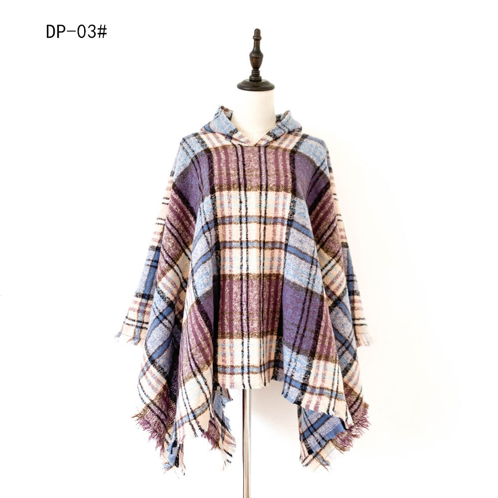 Plaid Hooded Poncho - Bazaare Mart