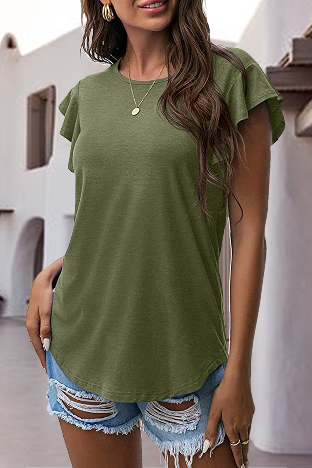 Army Green Flutter Sleeve Tee