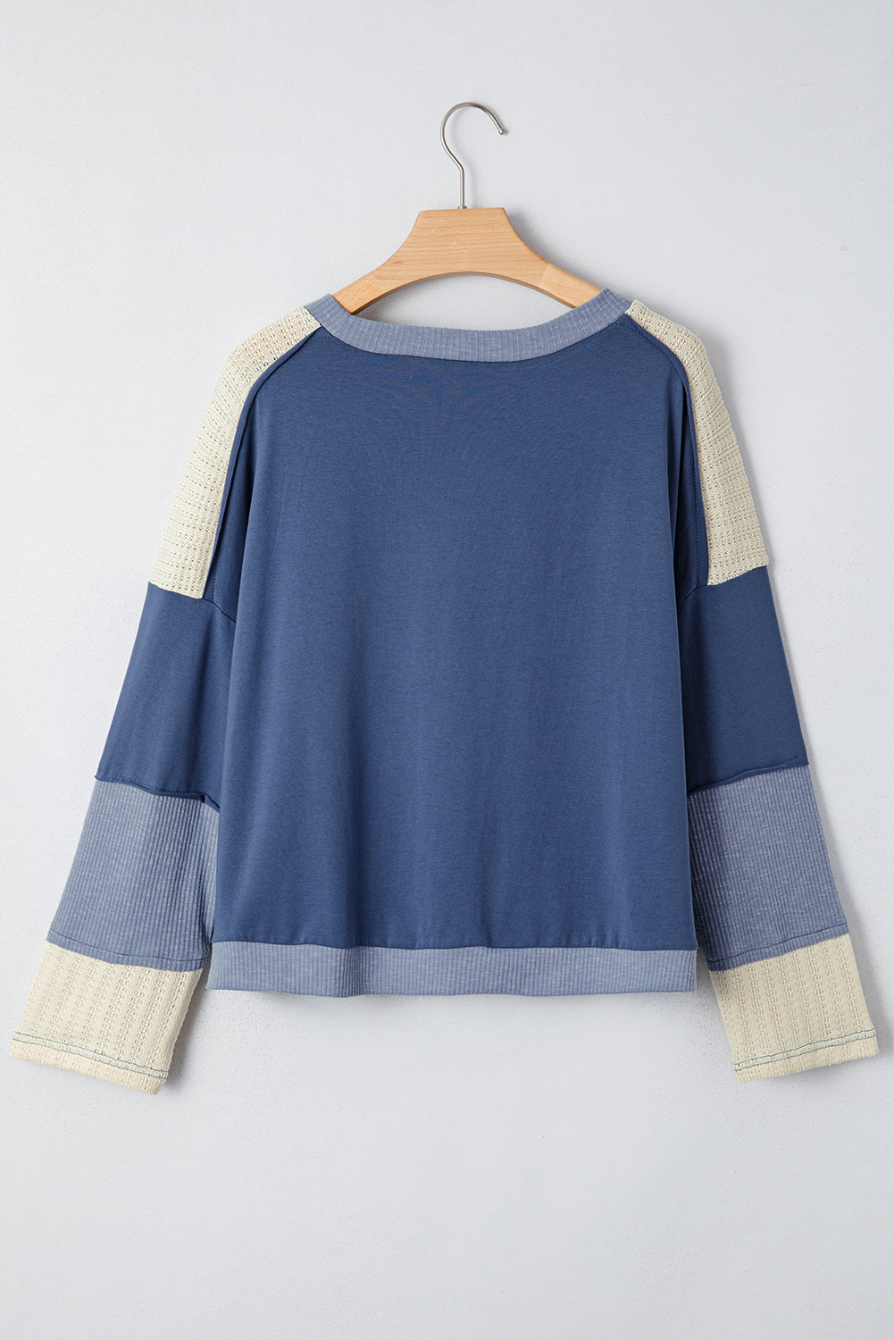 Blue Knit Colorblock Patchwork Stars and Stripes Long Sleeve Top