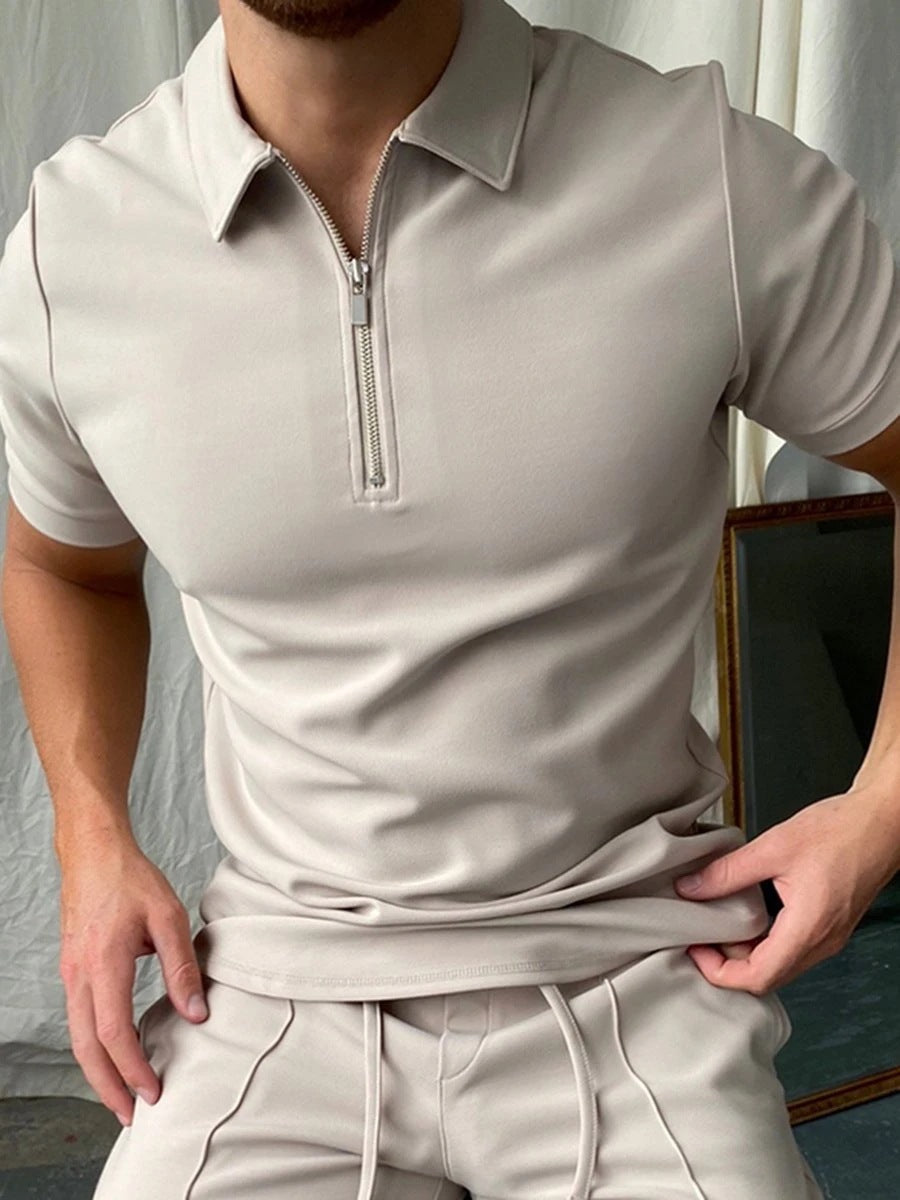 Zipper Print Polo Shirt Apricot CJ Dropshipping Polo Shirt