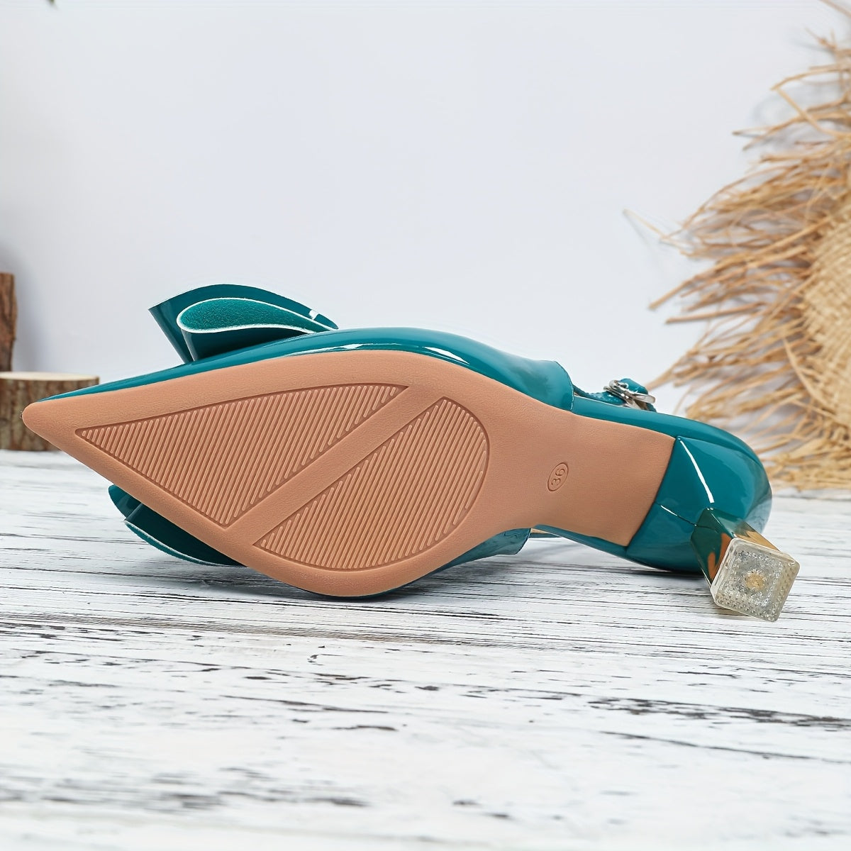 Pointed Toe Trumpet Flower Mid Heel Sling Shoes