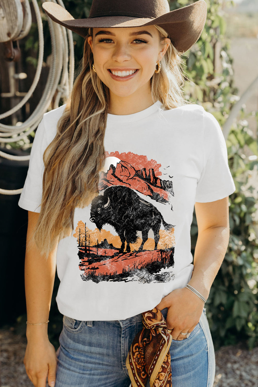Retro Western Buffalo On Plains Tee