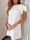 Short Ruffled Layered Sleeve Mini Dress White Bazarre Mart Ruffled Layered Short Sleeve Mini Dress