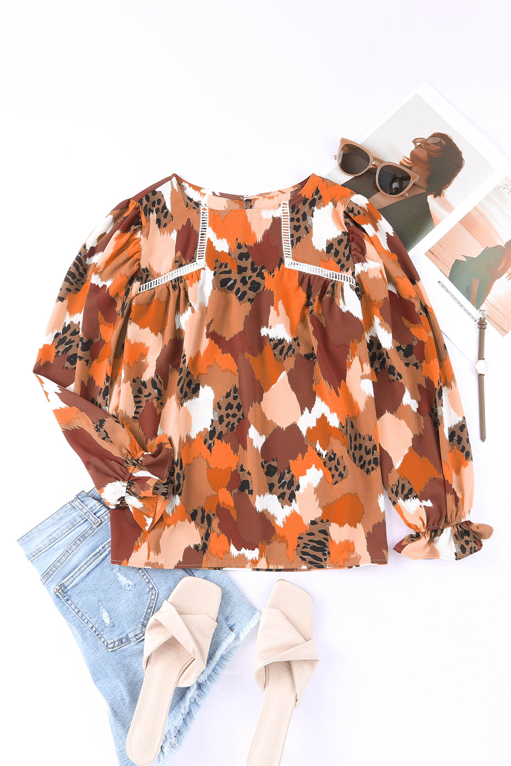 Fall Abstract Long Sleeve Blouse