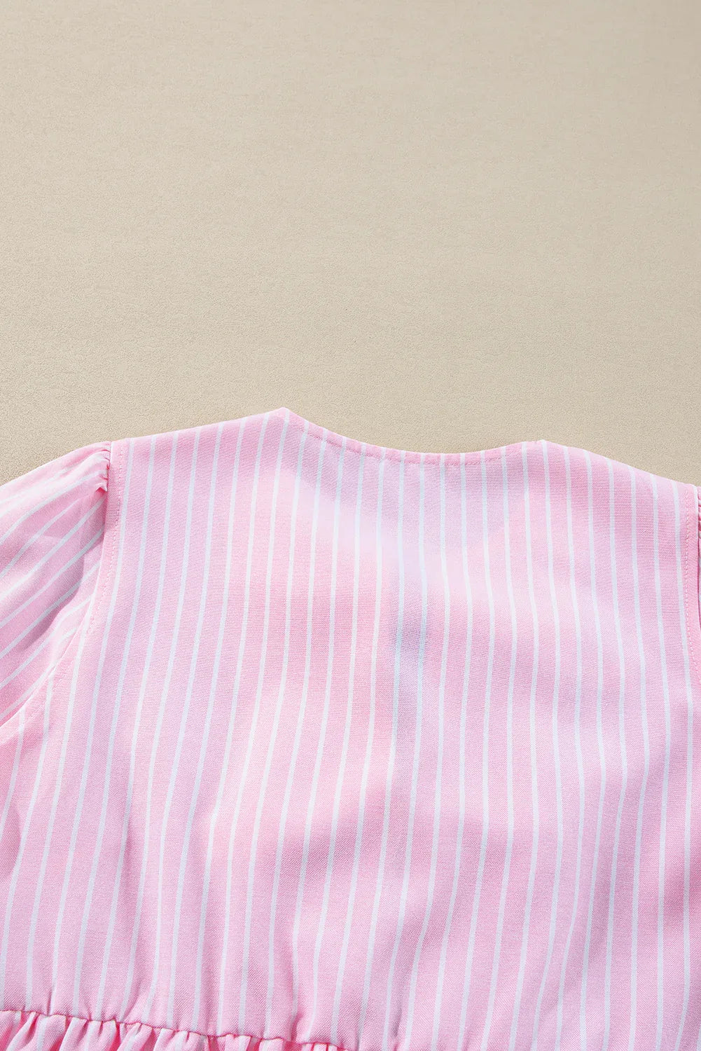 Pink Stripe Bowknot Front Crew Neck Puff Sleeve Blouse Bazarre Mart Tops/Blouses & Shirts