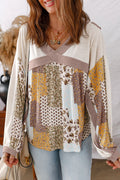 White Floral Print Patchwork Long Sleeve Top White 65%Polyester+30%Cotton+5%Elastane Shewin Long Sleeve Tops