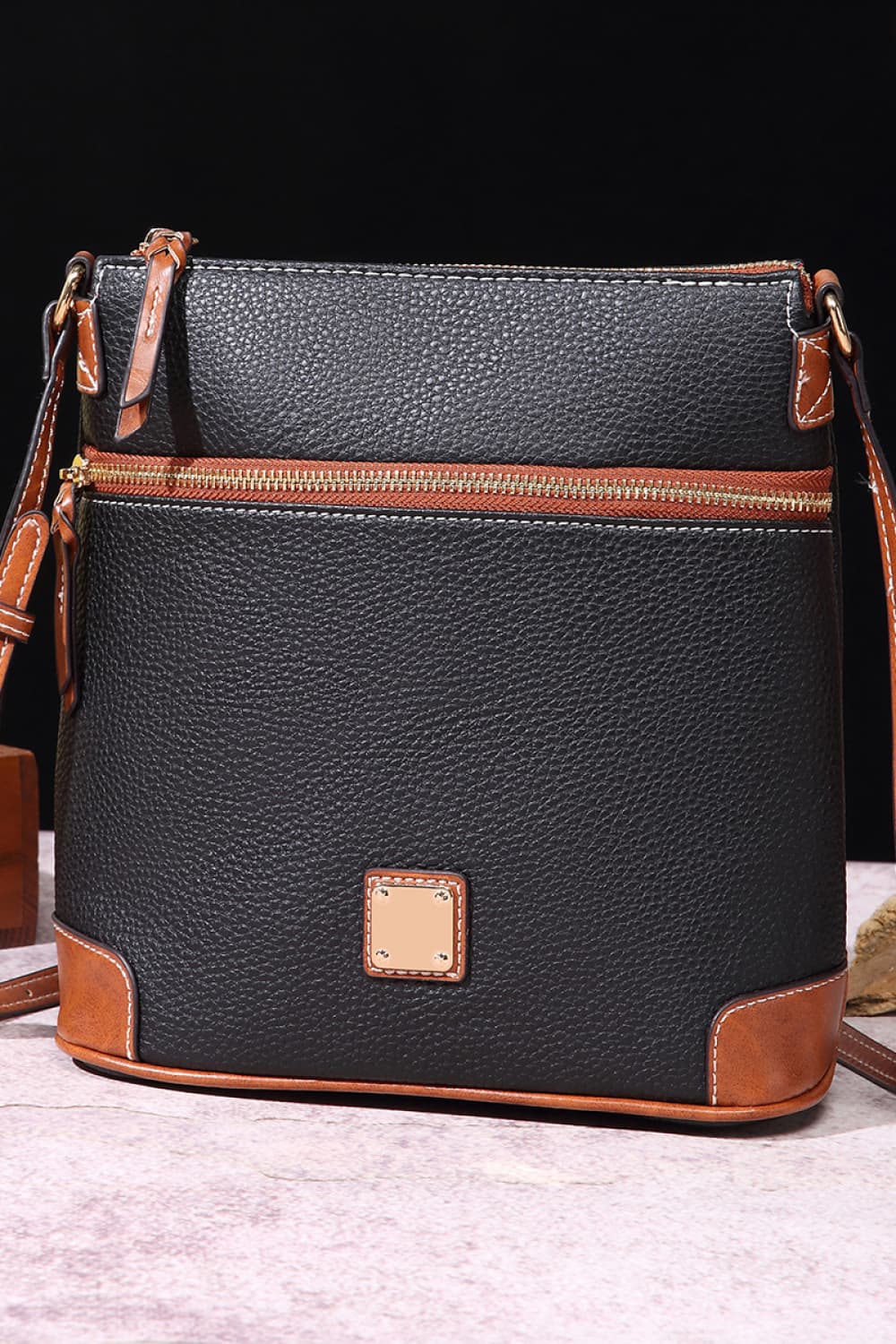 Black/Brown PU Leather Crossbody Bag