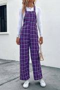 Perfee Plaid Straight Leg Overalls Vivid Violet Bazaare Mart Purple Overalls