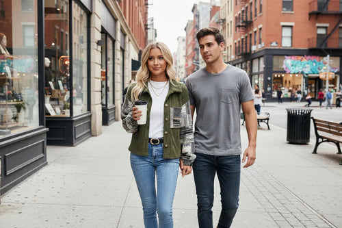 Army Green Ribbed Fleece Plaid Patchwork Button Up Jacket Army Green 100%Polyester Bazaare Mart Outerwear/Jackets