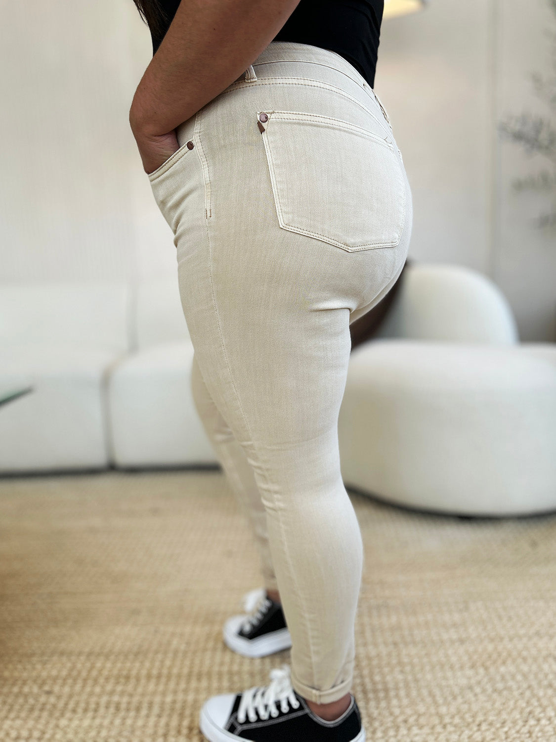 Beige Tummy Control Skinny Jeans