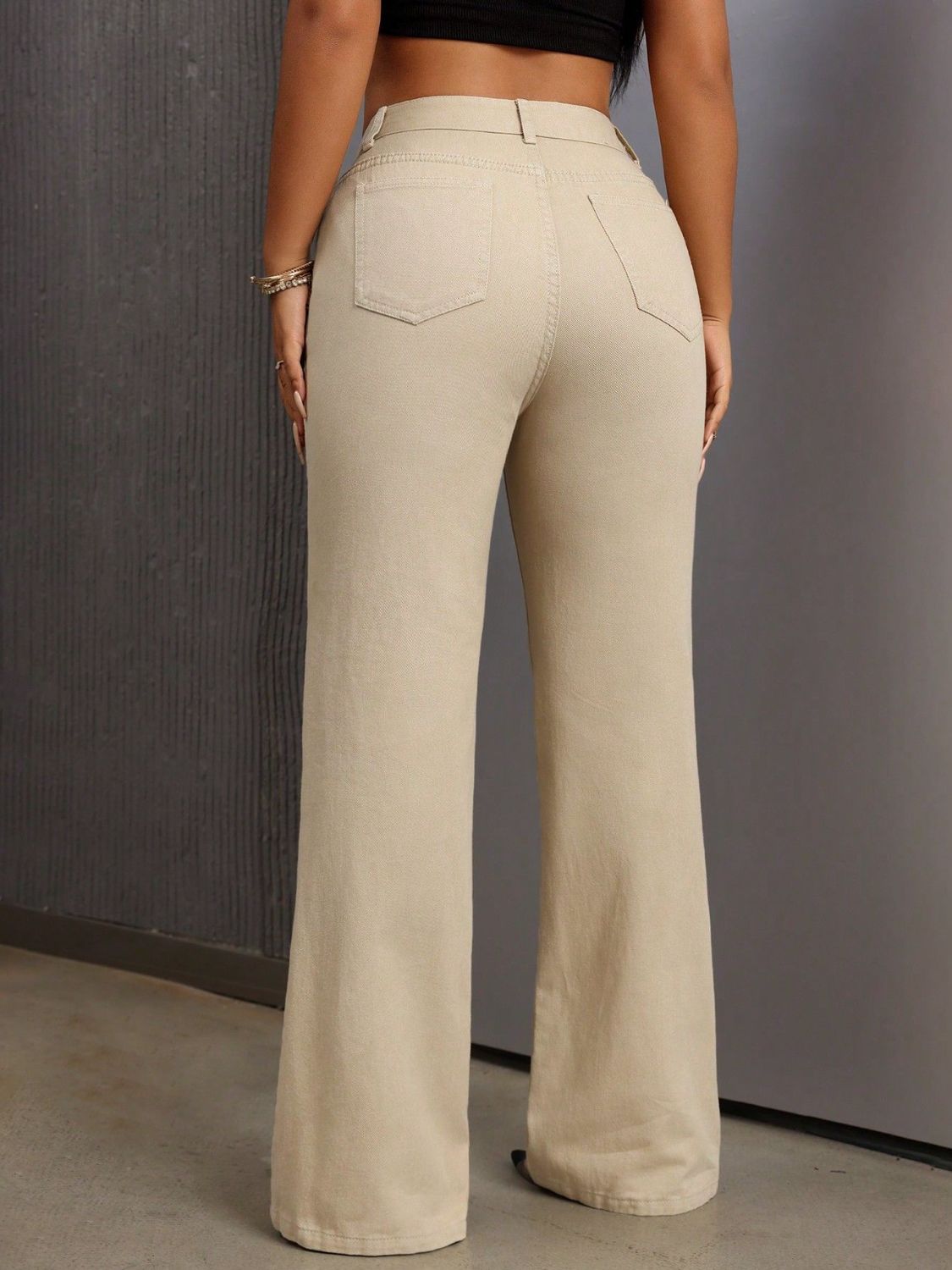 Beige Bootcut Jeans with Pockets