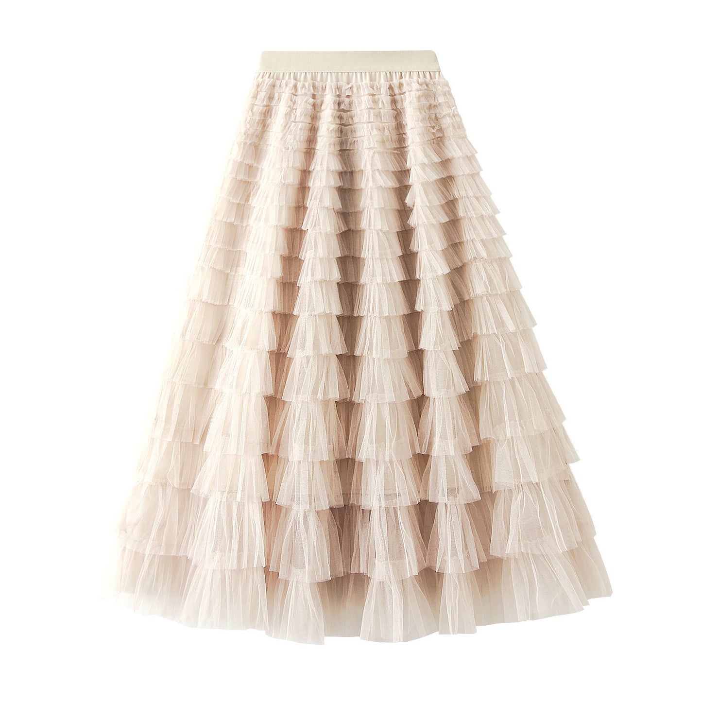 Mesh Ruffle Midi Skirt