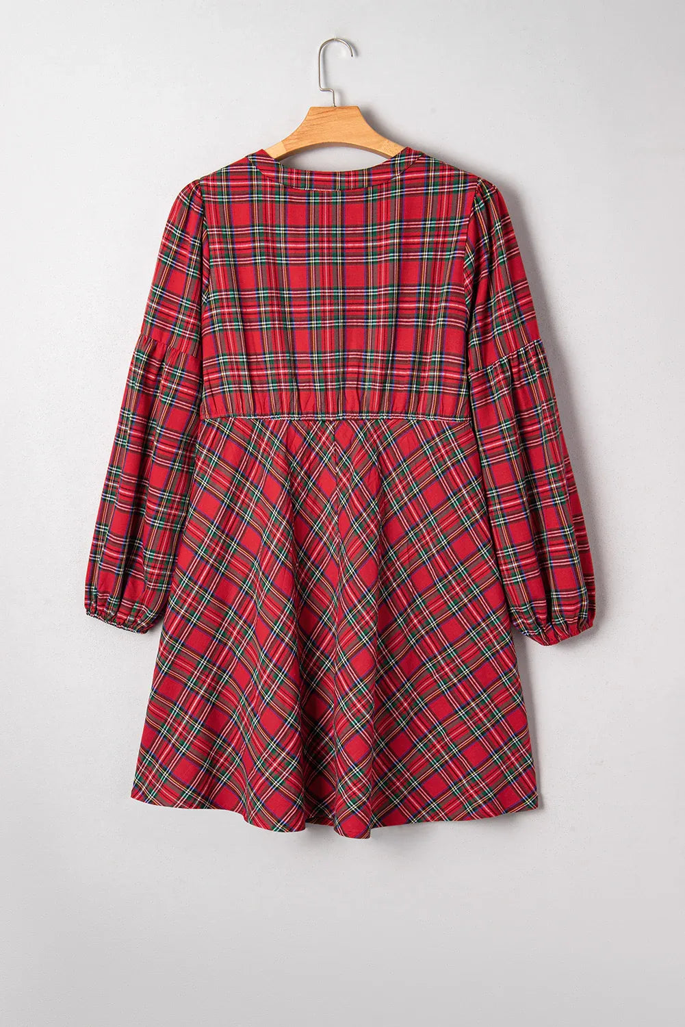 Red Plaid Half Button Long Sleeve Dress Bazaarre Mart Plus Size/Plus Size Dresses/Plus Size Mini Dresses