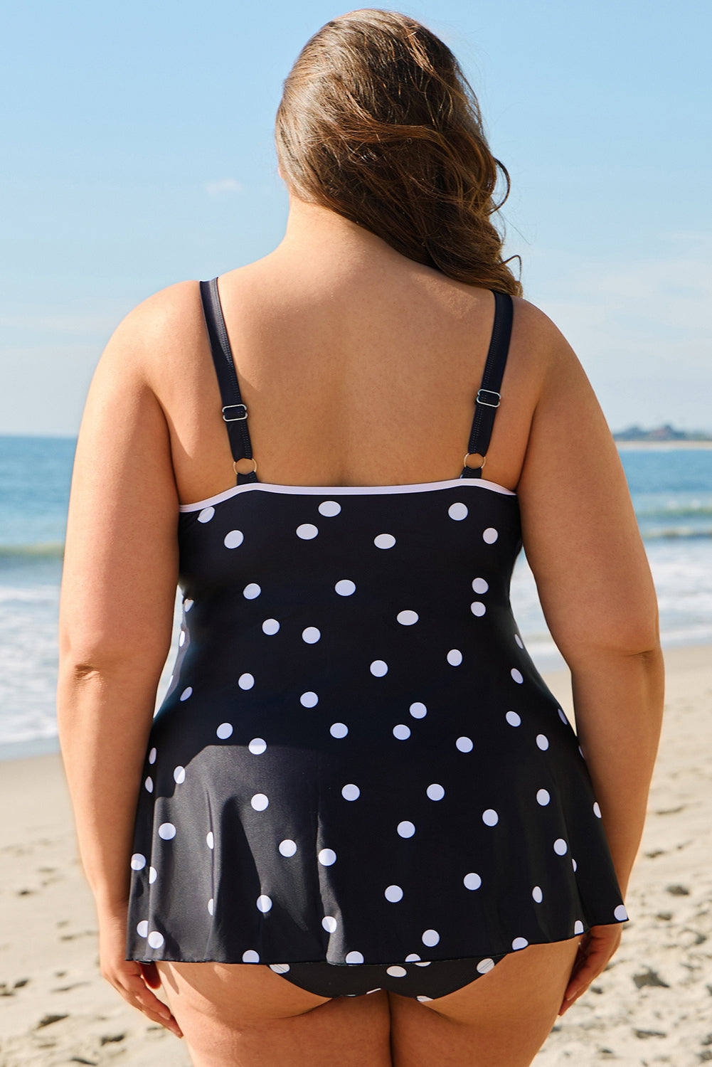 Black Polka Dot  V-Neck Swim Dress