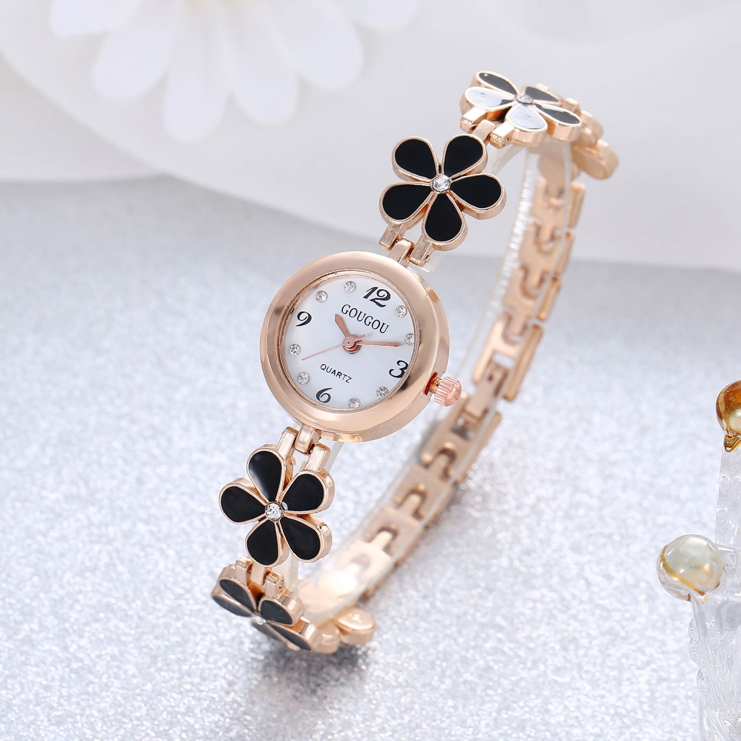 Ladies Flower Quartz Watch Bracelet Set