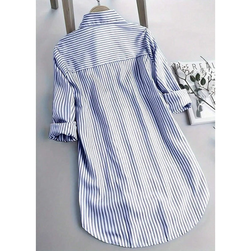 Oversized Long Buttoned Stripe Shirt