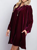 Velvet Long Sleeve Shirt Dress with Pockets Burgundy Bazaare Mart Frill Notched Long Sleeve Dress with Pockets