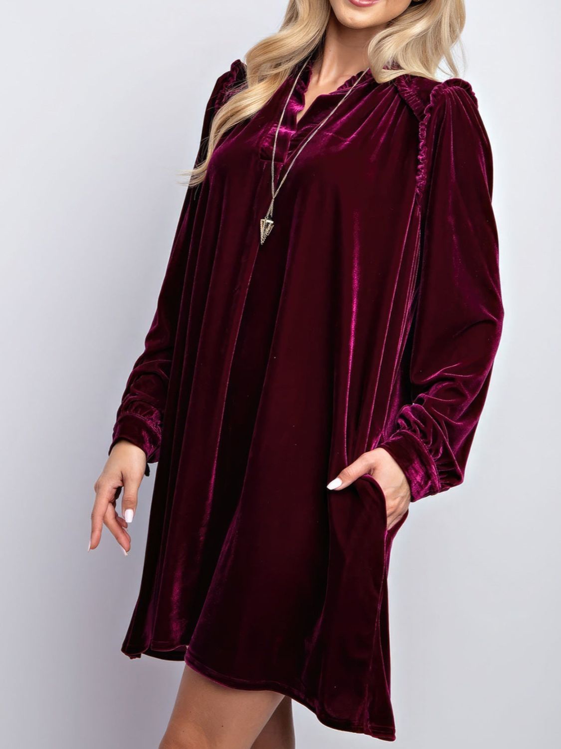 Velvet Long Sleeve Dress with Pockets