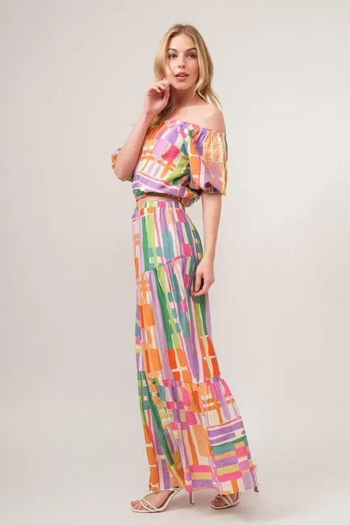 Asymmetric Geo Printed Tiered Maxi Skirt Bazaare Mart Asymmetric Geo Printed Tiered Maxi