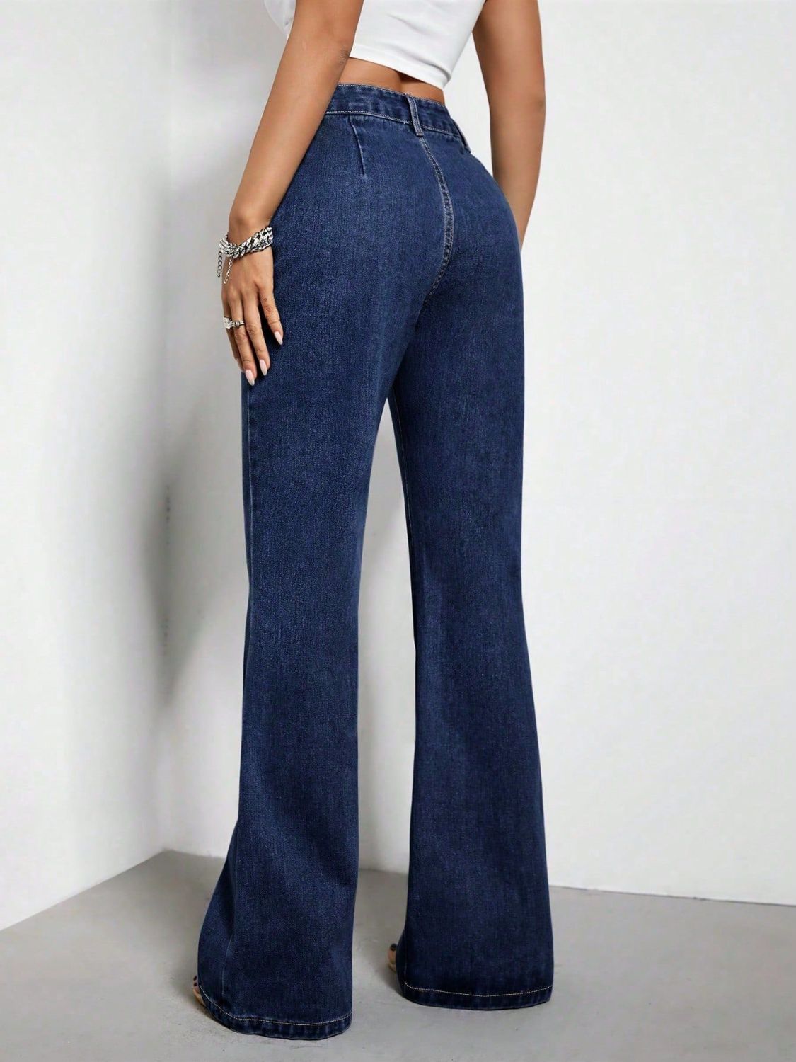 High Waist Bell Bottom Jeans with Pockets