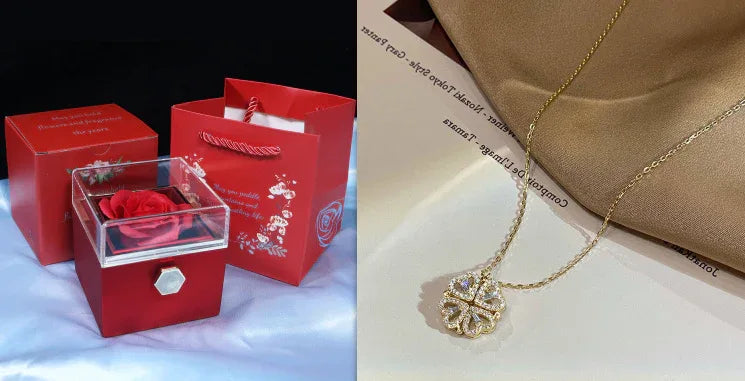 Retro Magnetic Folding Heart Shaped Four Leaf Clover Pendant Necklace Gold set 1PC Bazaare Mart Magnet Clover Necklace