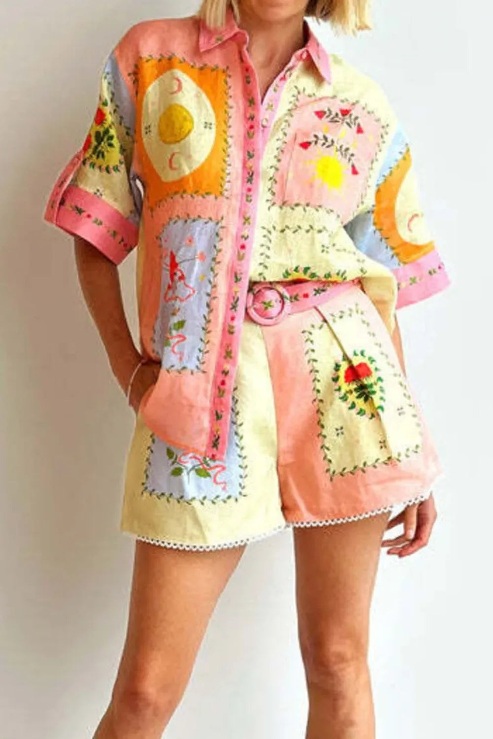 Printed Short Sleeve Shirt and Shorts Set Trendsi Short Sleeve Shirt and Shorts Set