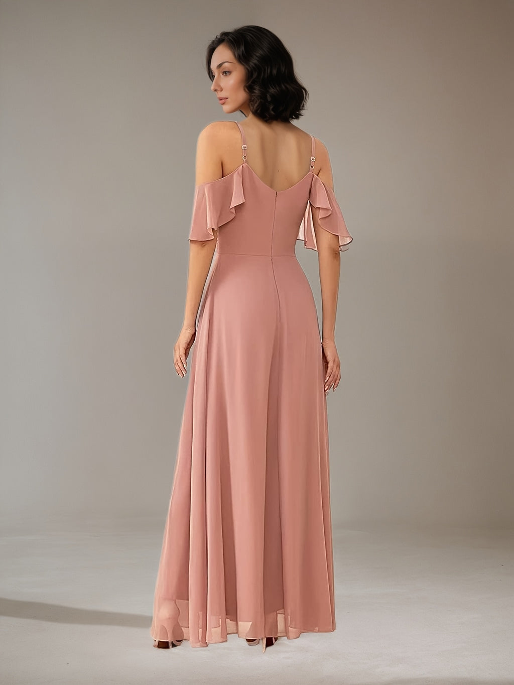 Elegant Cold Shoulder V-Neck Bridesmaid Dress