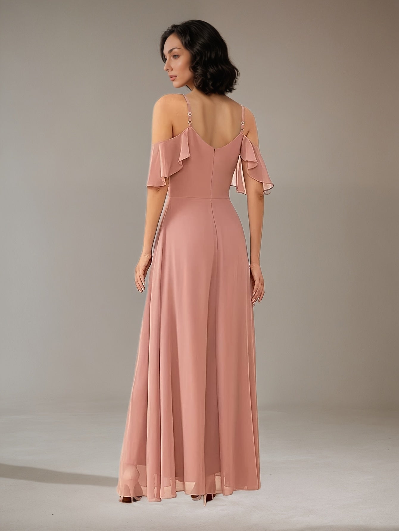 Elegant Cold Shoulder V-Neck Bridesmaid Dress