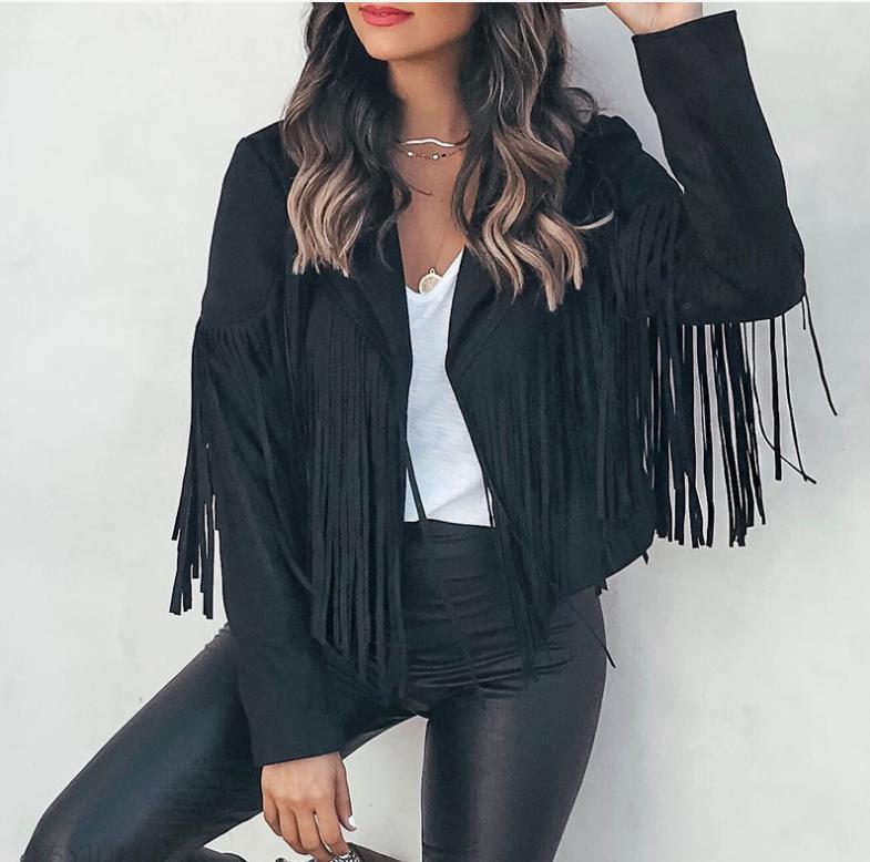 Women's Black Faux Leather Fringe Jacket