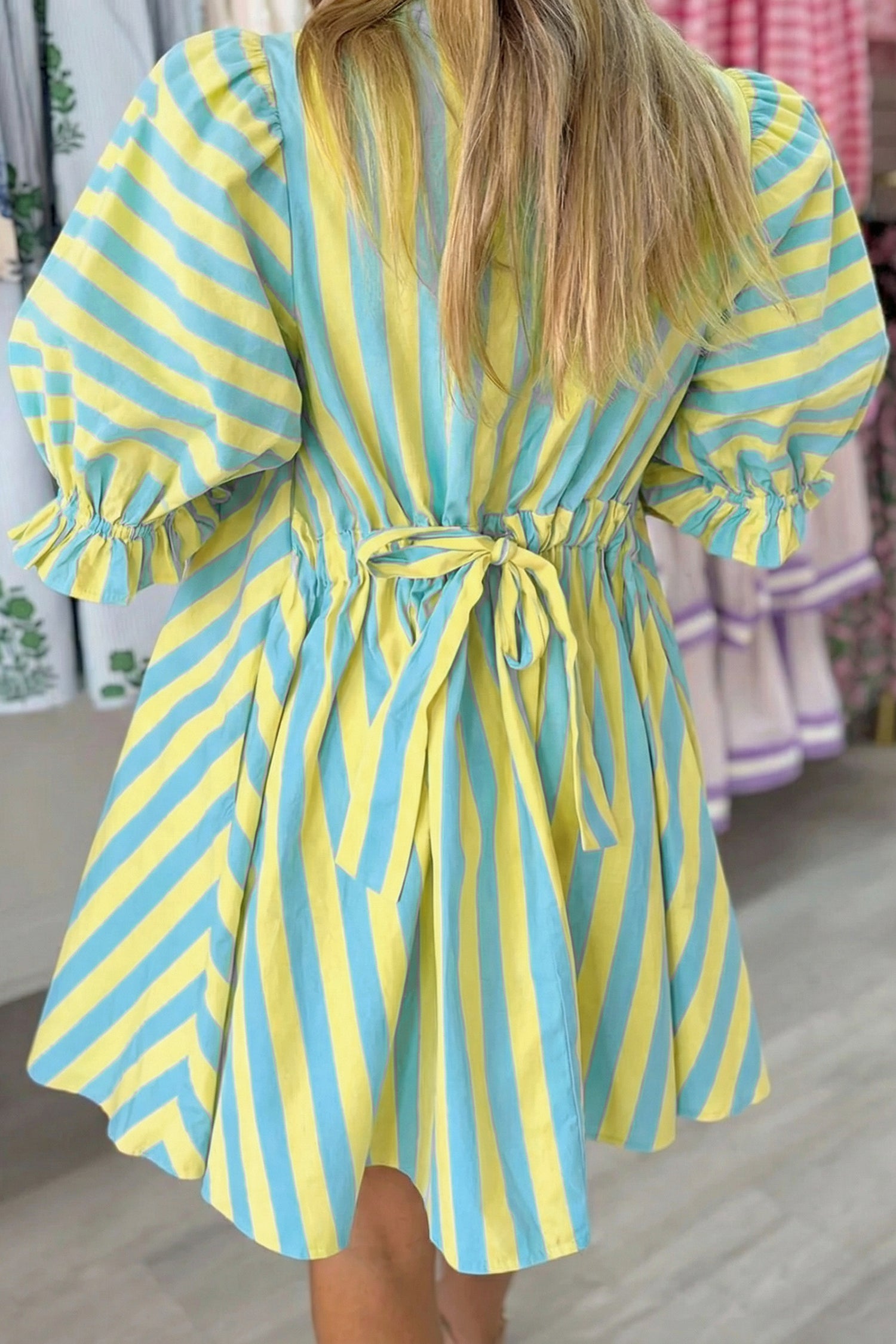 Striped Puff Sleeve Mini Dress – Half Button Loose Fit Summer Dress Dear-Lover Dropshipping Dresses/Mini Dresses