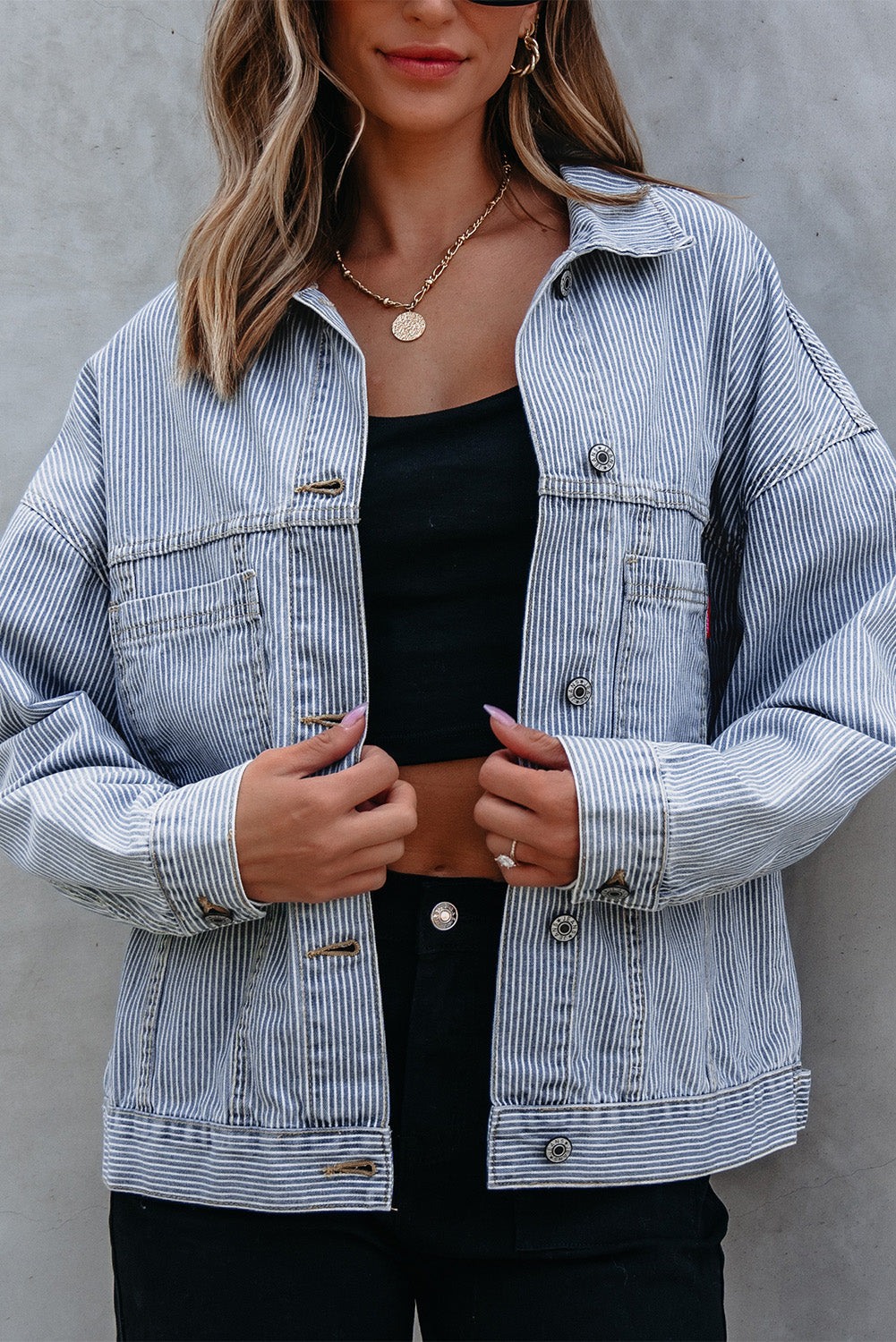 Blue Striped Denim Jacket